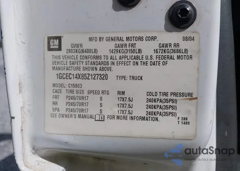 2005 Chevrolet Silverado 1500 Work Truck из США, поврежденный, VIN 1GCEC14X85Z127320